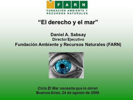 “El derecho y el mar” Ciclo El Mar necesita que lo miren Buenos Aires, 24 de agosto de 2006 Daniel A. Sabsay Director Ejecutivo Fundación Ambiente y Recursos.