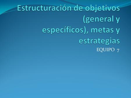 Estructuración de objetivos (general y específicos), metas y estrategias EQUIPO 7.