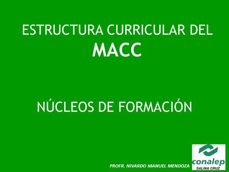 ESTRUCTURA CURRICULAR DEL MACC NÚCLEOS DE FORMACIÓN PROFR. NIVARDO MANUEL MENDOZA.