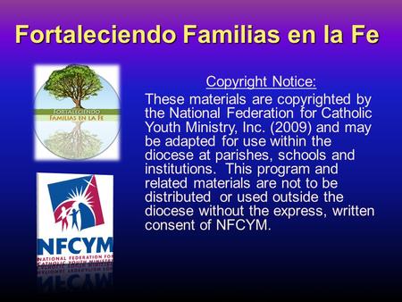 Copyright Notice: These materials are copyrighted by the National Federation for Catholic Youth Ministry, Inc. (2009) and may be adapted for use within.