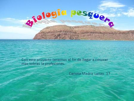 Biologia pesquera Con este proyecto tenemos el fin de llegar a conocer mas sobres la profesiones. Carlota Madriz Lanao 17.