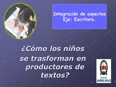 ¿Cómo los niños se trasforman en productores de textos? Integración de aspectos Eje: Escritura.
