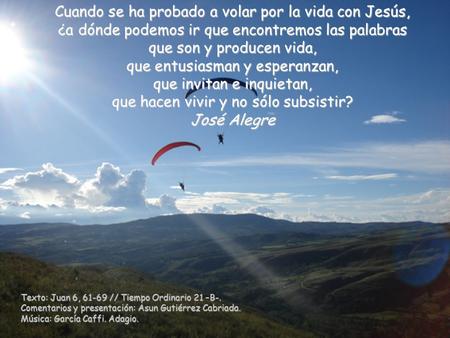 Cuando se ha probado a volar por la vida con Jesús, ¿a dónde podemos ir que encontremos las palabras que son y producen vida, que entusiasman y esperanzan,