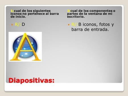 Diapositivas: R/:D R/:B iconos, fotos y barra de entrada.