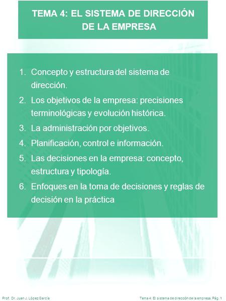 TEMA 4: EL SISTEMA DE DIRECCIÓN DE LA EMPRESA