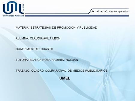 UMEL MATERIA: ESTRATEGIAS DE PROMOCION Y PUBLICIDAD