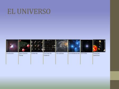 EL UNIVERSO Evolución Descripción Física Galaxias Formas de Galaxia
