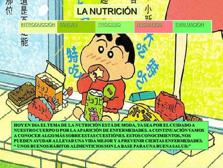LA NUTRICIÓN INTRODUCCIÓN TAREAS PROCESO RECURSOS EVALUACIÓN