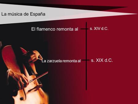 La música de España El flamenco remonta al s. XIX d.C. s. XIV d.C.