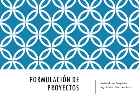 FORMULACIÓN DE PROYECTOS Iniciando un Proyecto Ing. Javier Morales Rosas.