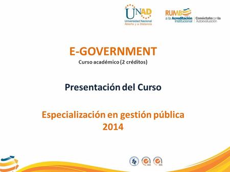 E-GOVERNMENT Curso académico (2 créditos) Presentación del Curso Especialización en gestión pública 2014.