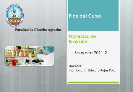 Proyectos de Inversión Docente: Ing. Jonatán Edward Rojas Polo 1 Plan del Curso Semestre 2011-2.