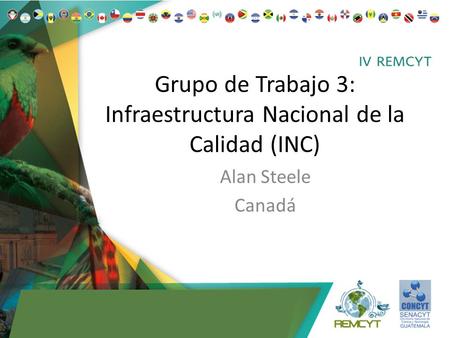 Grupo de Trabajo 3: Infraestructura Nacional de la Calidad (INC) Alan Steele Canadá.