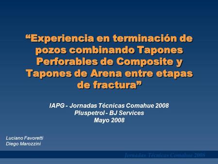 IAPG - Jornadas Técnicas Comahue 2008 Pluspetrol - BJ Services