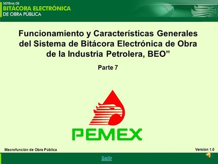 Funcionamiento y Características Generales del Sistema de Bitácora Electrónica de Obra de la Industria Petrolera, BEO” Parte 7 Versión 1.0 Macrofunción.