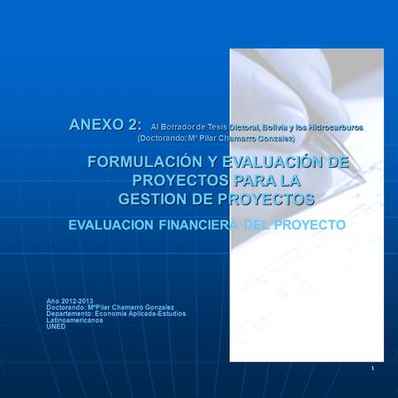 ANEXO 2: Al Borrador de Tesis Dictoral, Bolivia y los Hidrocarburos (Doctorando: Mª Pilar Chamarro Gonzalez) FORMULACIÓN Y EVALUACIÓN DE PROYECTOS PARA.
