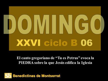DOMINGO XXVI ciclo B 06 El canto gregoriano de “Tu es Petrus” evoca la PIEDRA sobre la que Jesús edifica la Iglesia Benedictinas de Montserrat.