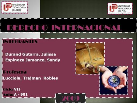 INTEGRANTES  Durand Gutarra, Julissa  Espinoza Jamanca, Sandy Profesora Lucciola, Trajman Robles Ciclo: VII Aula: A - 901 2009.
