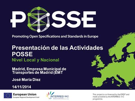 Meeting: Presented By: Date: This project is co-financed by the ERDF and made possible by the INTERREG IVC programme. Presentación de las Actividades POSSE.