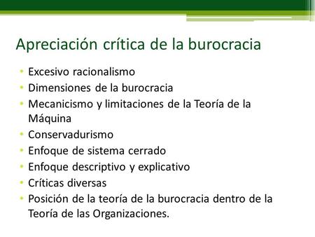 Apreciación crítica de la burocracia