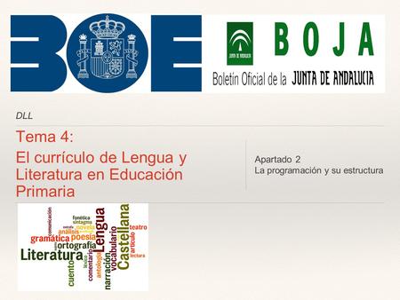 DLL Tema 4: El currículo de Lengua y Literatura en Educación Primaria Apartado 2 La programación y su estructura.