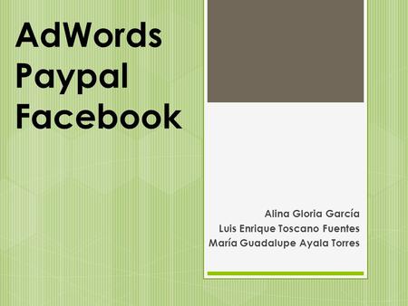 AdWords Paypal Facebook Alina Gloria García Luis Enrique Toscano Fuentes María Guadalupe Ayala Torres.