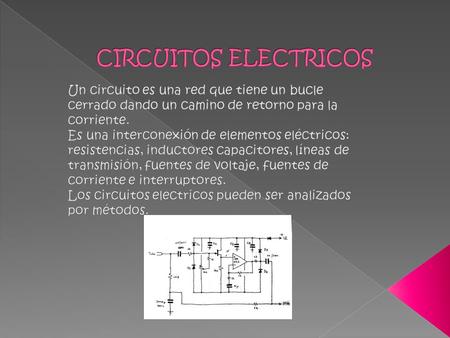 CIRCUITOS ELECTRICOS Un circuito es una red que tiene un bucle cerrado dando un camino de retorno para la corriente. Es una interconexión de elementos.