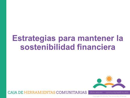 Copyright © 2014 by The University of Kansas Estrategias para mantener la sostenibilidad financiera.