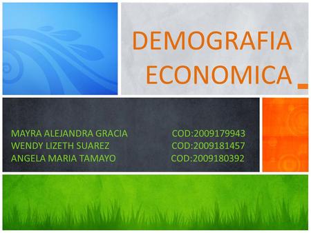 DEMOGRAFIA ECONOMICA MAYRA ALEJANDRA GRACIA COD:2009179943 WENDY LIZETH SUAREZ COD:2009181457 ANGELA MARIA TAMAYO COD:2009180392.