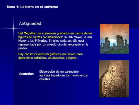 Antigüedad: Tema 1: La tierra en el universo