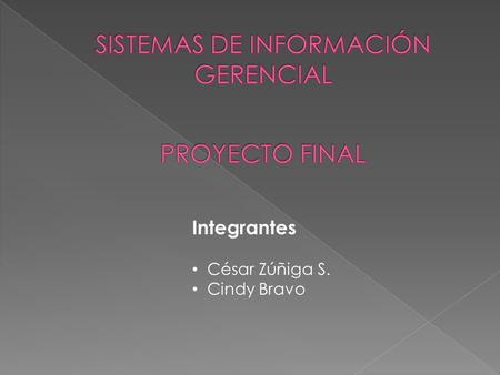 Integrantes César Zúñiga S. Cindy Bravo. Llegar a establecer un monto aproximado de inversión a nivel de la infraestructura tecnológica que realiza.