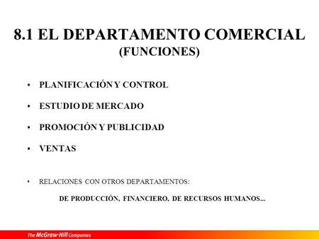 8.1 EL DEPARTAMENTO COMERCIAL (FUNCIONES)