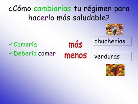 ¿Cómo cambiarías tu régimen para hacerlo más saludable? Comería Debería comer chucherías verduras.