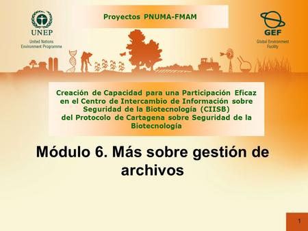 1 Módulo 6. Más sobre gestión de archivos Creación de Capacidad para una Participación Eficaz en el Centro de Intercambio de Información sobre Seguridad.