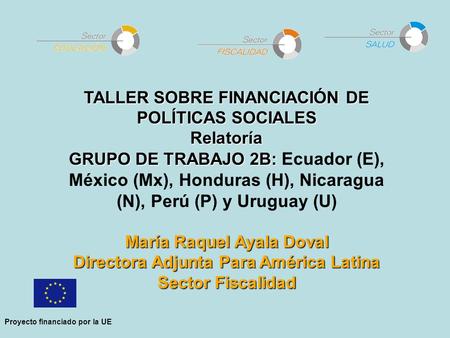 Proyecto financiado por la UE TALLER SOBRE FINANCIACIÓN DE POLÍTICAS SOCIALES Relatoría GRUPO DE TRABAJO 2B: GRUPO DE TRABAJO 2B: Ecuador (E), México (Mx),