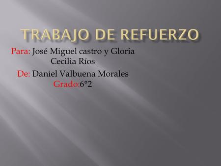 Para: José Miguel castro y Gloria Cecilia Ríos De: Daniel Valbuena Morales Grado:6°2.