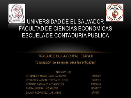 INTEGRANTES: HERNANDEZ NAVAS DAVID BALTAZARHN01002 HENRIQUEZ ARDON TERESA DE JESUSHA03003 MONTANO FATIMA DE LOS ANGELESMM07052 RIVERA GUERRA LUZ ARLENERG01037.