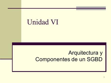 1 Unidad VI Arquitectura y Componentes de un SGBD.