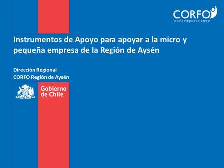 Instrumentos de Apoyo para apoyar a la micro y pequeña empresa de la Región de Aysén Dirección Regional CORFO Región de Aysén.