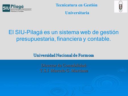 Sistema Económico, Presupuestario, Financiero y Contable El SIU-Pilagá es un sistema web de gestión presupuestaria, financiera y contable. Tecnicatura.