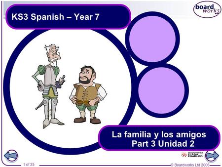 © Boardworks Ltd 2006 1 of 25 KS3 Spanish – Year 7 La familia y los amigos Part 3 Unidad 2.