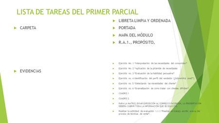 LISTA DE TAREAS DEL PRIMER PARCIAL