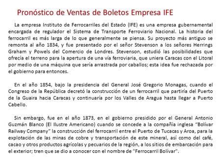 Pronóstico de Ventas de Boletos Empresa IFE