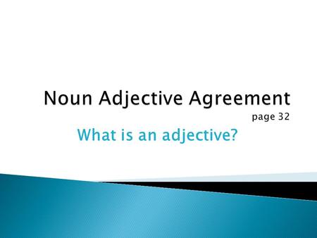 What is an adjective?.  An adjective is a word that describes (or modifies) a noun.  In Spanish the adjective must match the noun it describes in gender.