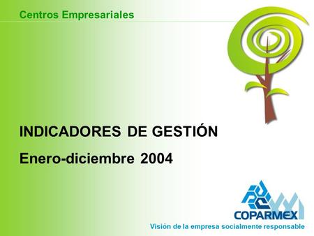Visión de la empresa socialmente responsable Centros Empresariales INDICADORES DE GESTIÓN Enero-diciembre 2004.