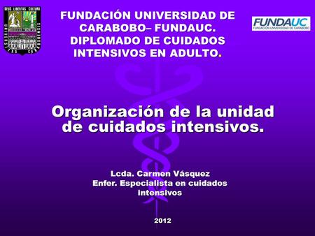 Organización de la unidad de cuidados intensivos. 2012