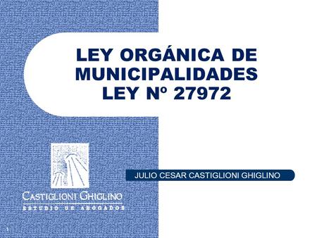LEY ORGÁNICA DE MUNICIPALIDADES LEY Nº 27972