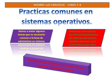 NOMBRE: LUIS VIRACOCHA CURSO: 5 B. Uso de la línea de comandos Muchas ordenes de gestión del sistema operativo El entorno de texto, es un sistema muy.