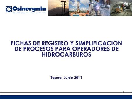 FICHAS DE REGISTRO Y SIMPLIFICACION DE PROCESOS PARA OPERADORES DE HIDROCARBUROS Tacna, Junio 2011 1.