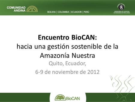 Encuentro BioCAN: hacia una gestión sostenible de la Amazonía Nuestra Quito, Ecuador, 6-9 de noviembre de 2012.